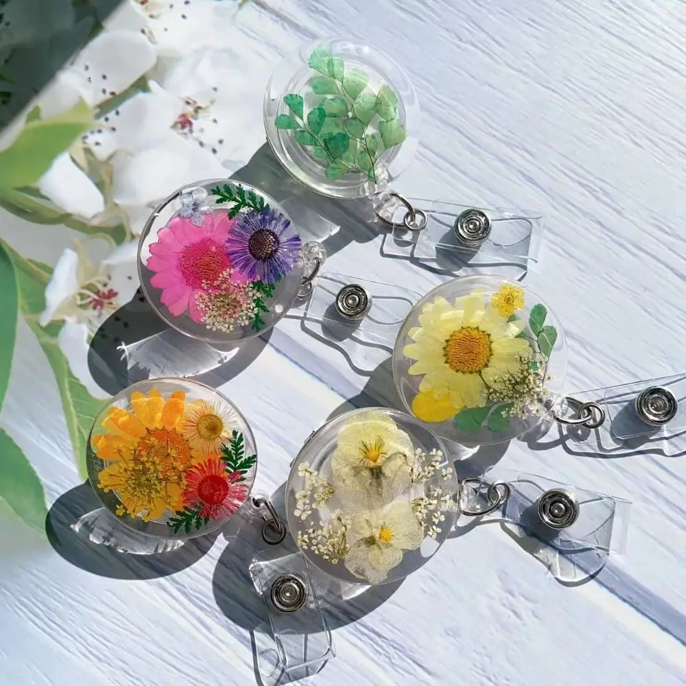 

True Flowers Drops Of Glue Transparent Nurse Badge Reel Retractable ID Badge Holder With 360 Rotating Alligator Clip Name Holder