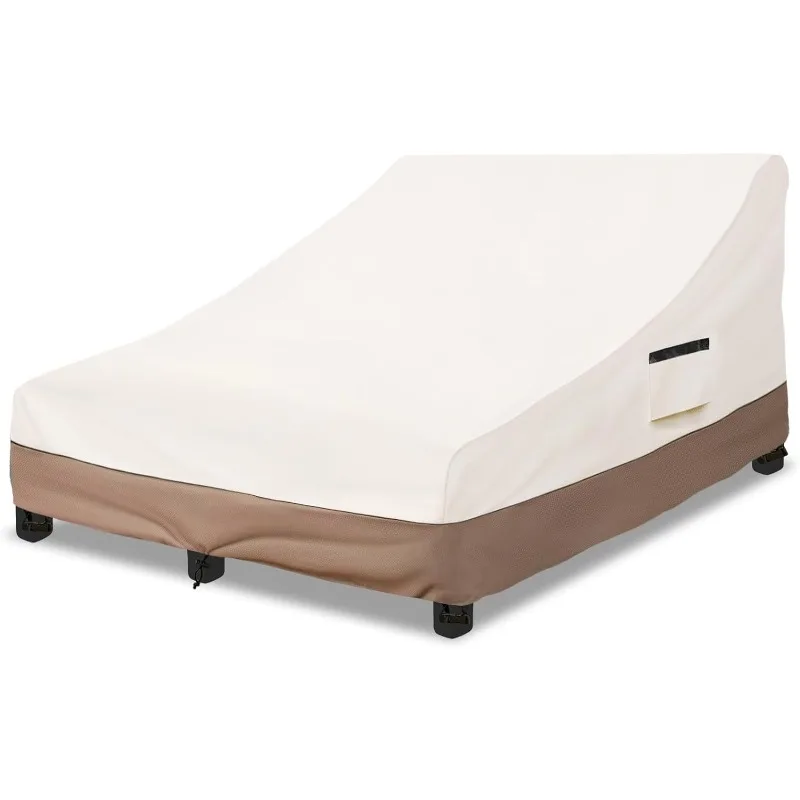 

100% Waterproof Patio Double Wide Chaise Lounge Chair Cover, 600D Tough Canvas 80 Inch Outdoor Chaise Lounge Covers,Beige