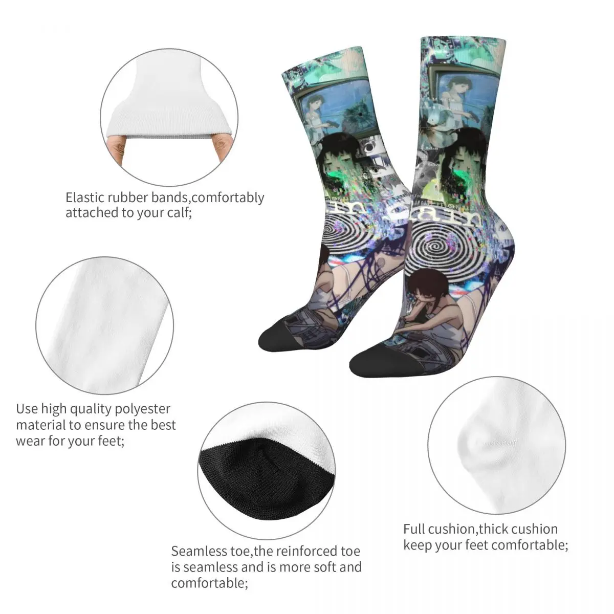 Autumn Winter Colorful Men's Women's Serial Experiments Lain Socks Breathable Basketball Socks