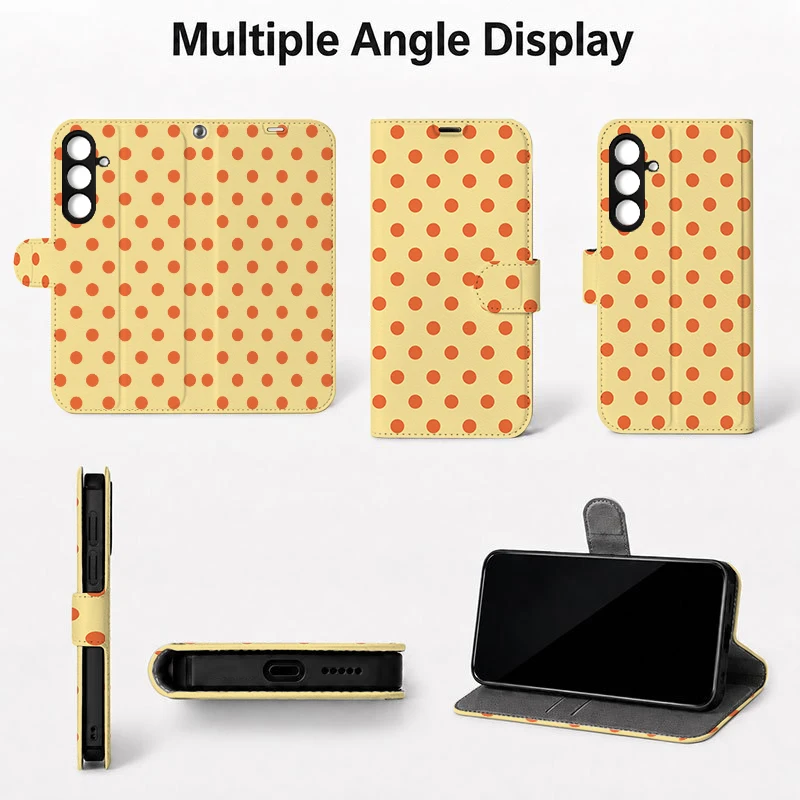 Orange Wave Pattern 2D Flip Cover Artificial Leather Phone Case for Samsung S26 S25 S24 S23 S22 A55 A36 with Foldable Stand