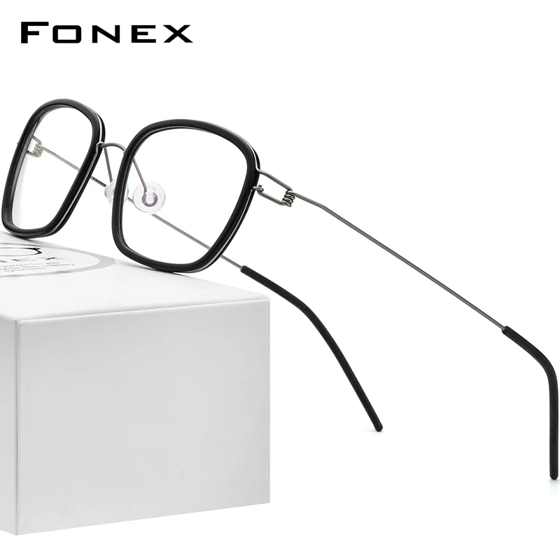 FONEX Titanium Alloy Glasses Frame Men Square Eyeglasses 2024 New Korean Screwless Eyewear Spectacles F98638