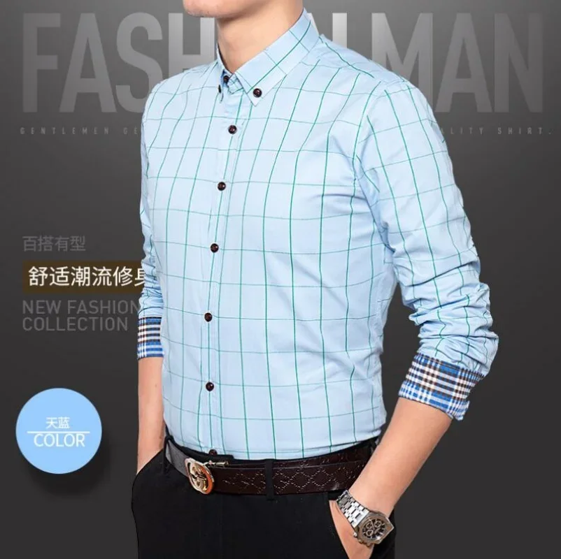 

New Long Sleeve Shirt Men 100% Pure Cotton 6XL Plaid Business Slim Fit Shirt Men Casual Korean Clothes Oversized Button Up Shirt