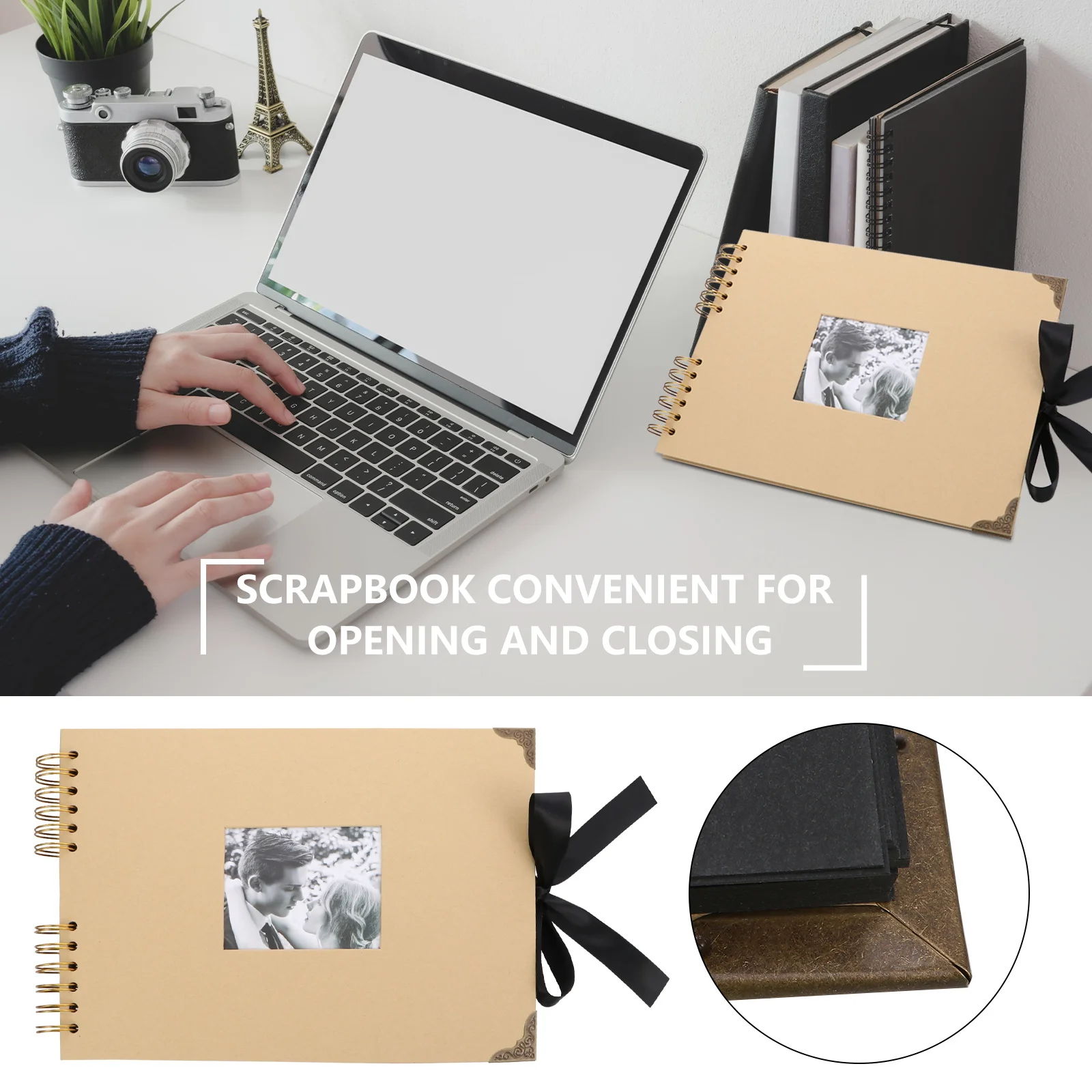 

Retro Bow Album Vintage Scrapbook Scrapbooking Albums Photo Wedding Black Manual Diy