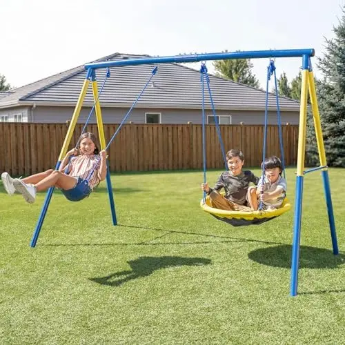 My 1st Swing & Saucer Outdoor Playset for Backyard, Belt Swing & 32