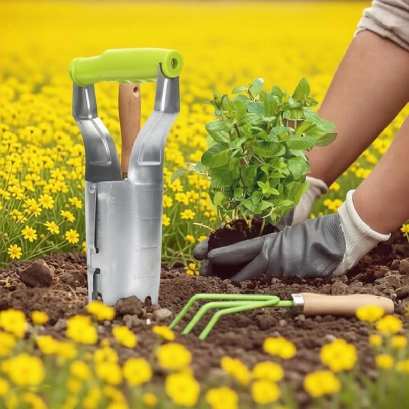 Horticultural Wood Handle Hole Drilling Stainless Steel Seeder Excavator Seedling Transplanting Flower Planting Seedling Planter