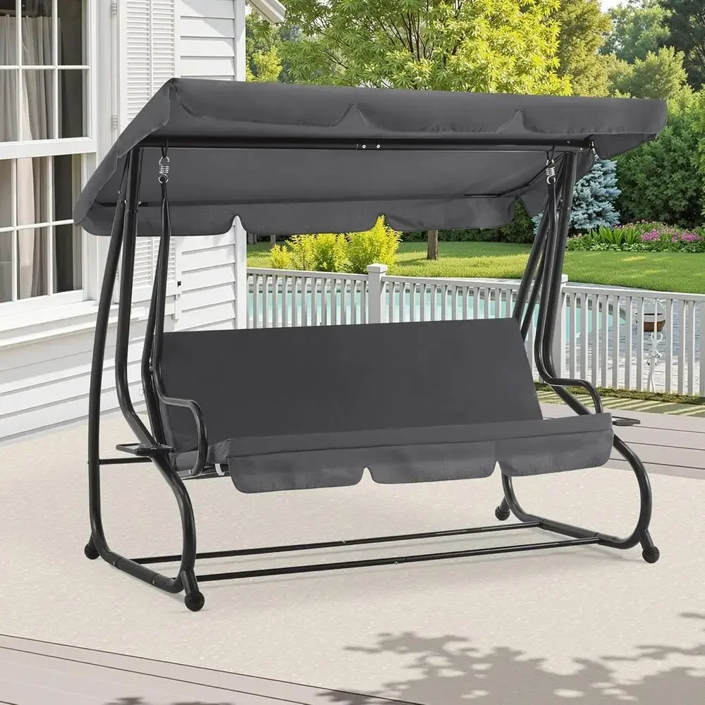 

Activity Product3-Seat Outdoor Swing Chair With Adjustable Weather-Resistant Steel Frame, Ideal For Porch, Backyard, Poolside, O