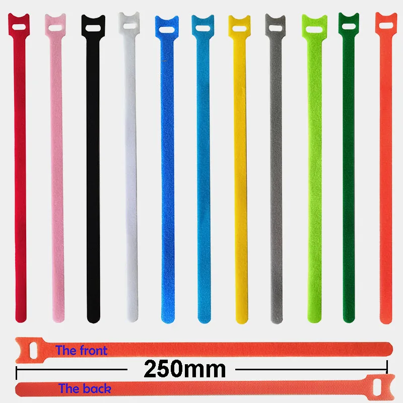 100pcs/lot 250mm Reusable cable ties Adhesive Fastener Tape  Hook  Loop stick bulcker Belt Bundle Wire Line Strap cord