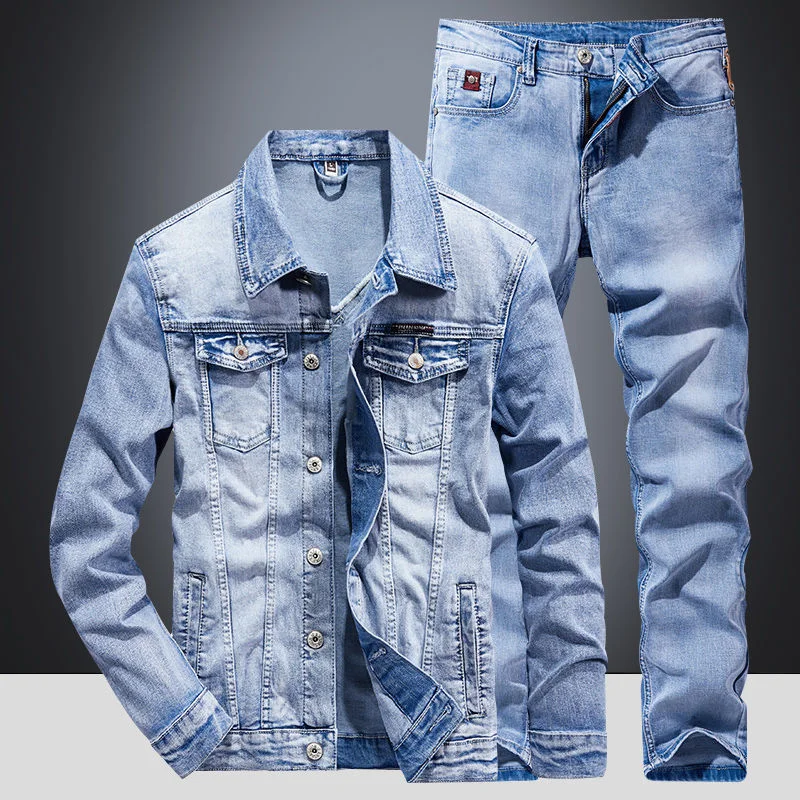 2023 Spring Denim Jacket Men\'s New Suit Jacket Jacket Pants Two Men\'s Spring and Autumn Jeans Men Clothing Pantalones Suit