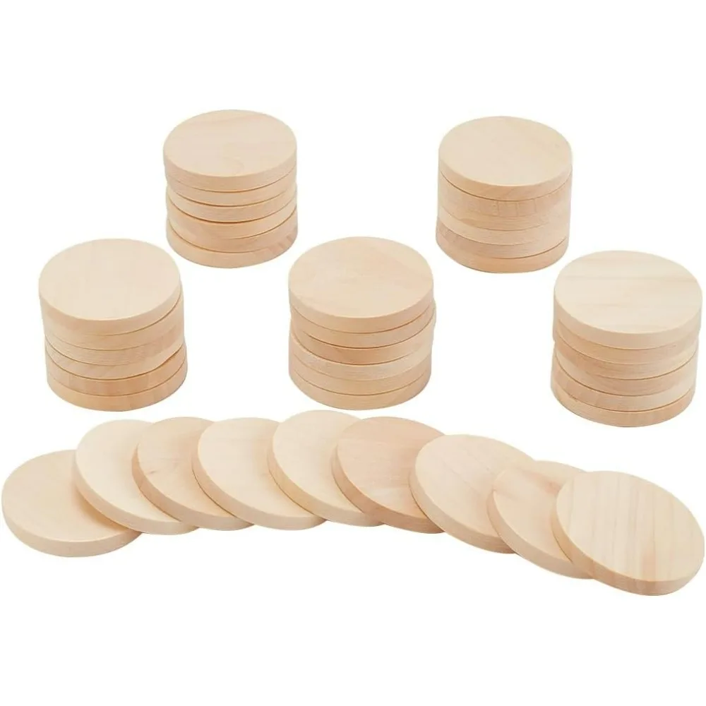 50pcs 1.5 Inch Unfinished Wooden Craft Circle Cutouts Round Beech Wood Thick Circles Slices Blank Wood Ornaments Decoration