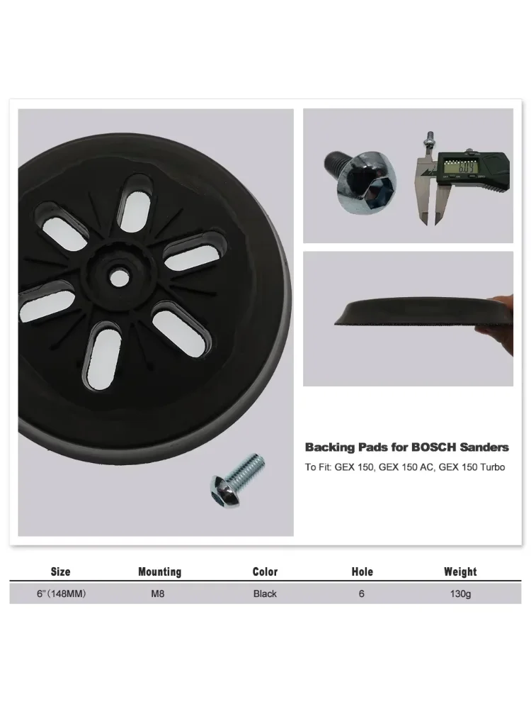6 Inch 6 Hole Hook and Loop Sanding Pad Backing Plate for Bosch Sander GEX 150 GEX 150AC GEX 150 Turbo Grinding Machine