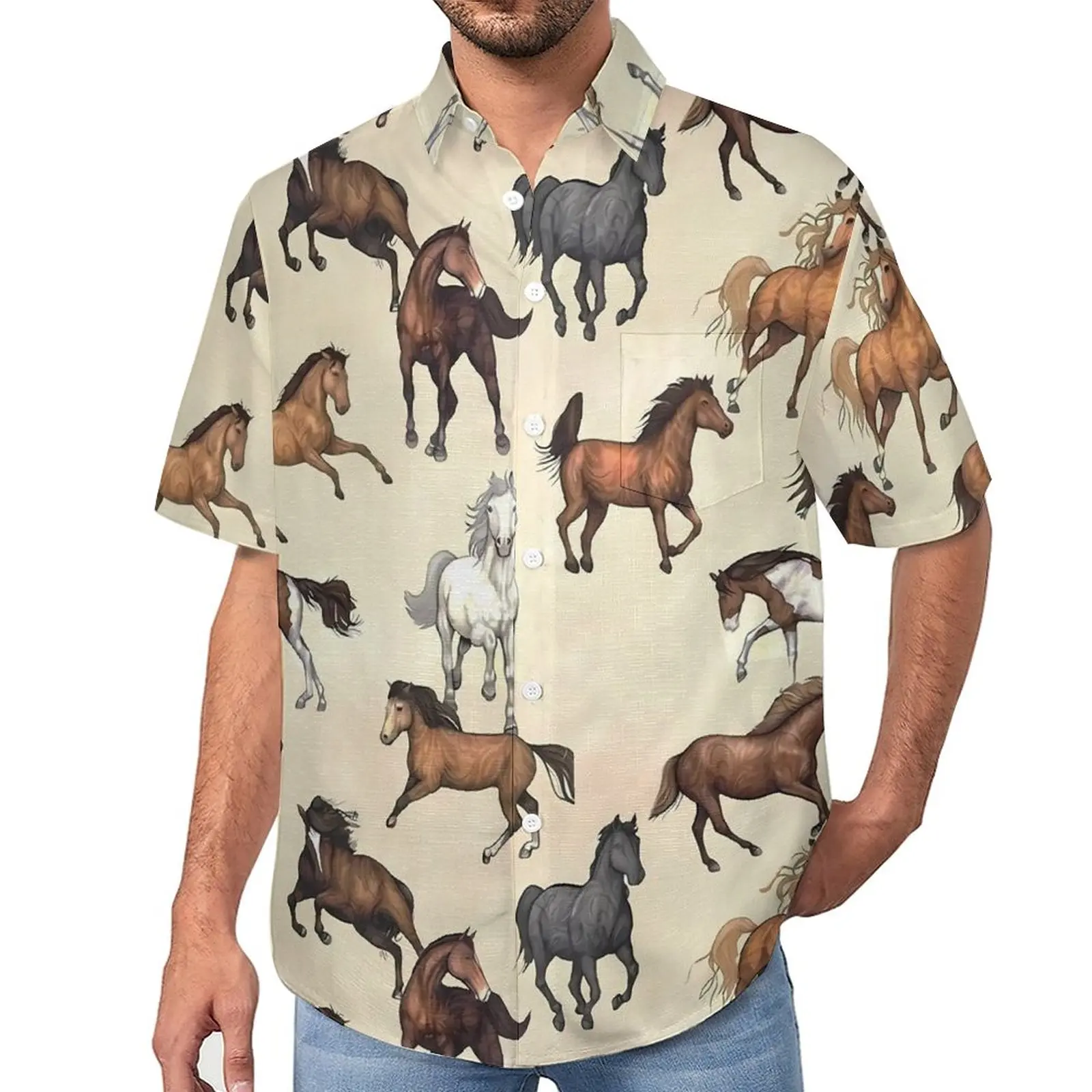 Sunset Horse Beach Shirt Animal Print Hawaiian Casual Shirts Mens Stylish Blouses Short Sleeve Custom Clothing 3XL 4XL