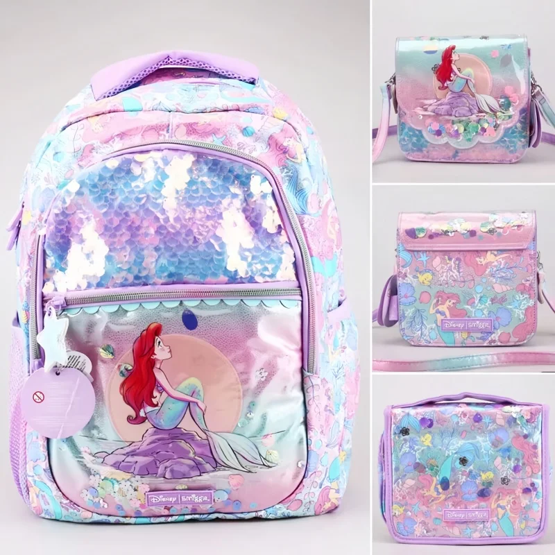 

2025 Hot New Original Australia Simggle Disney Mermaid Student Lightweight Large Capacity Schoolbag Pen Bag Water Cup Gifts