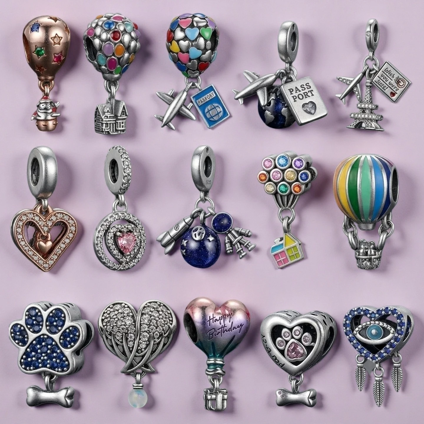 2026 925 Sterling Silver Travel Heart Beads Colorful Hot Air Balloon Airplane Passport Paw Print Spaceman DIY Charms Gift Jewelry