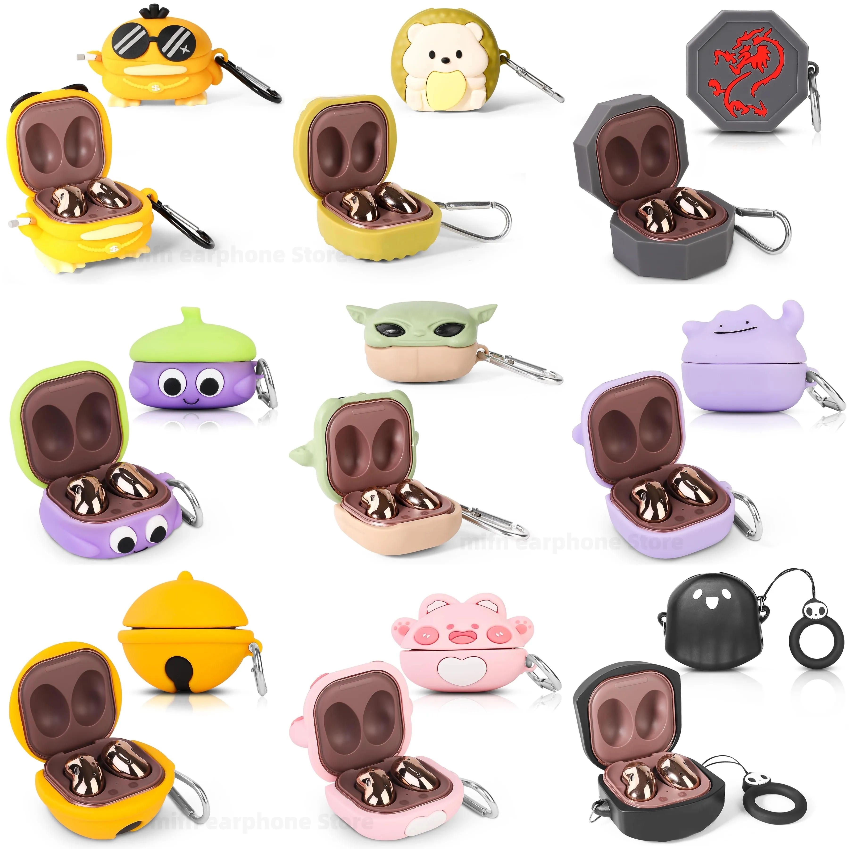 3d bonito dos desenhos animados silicone fones de ouvido capa protetora com chaveiro para samsung galaxy buds 2pro/buds 2/buds pro/buds live/buds fe