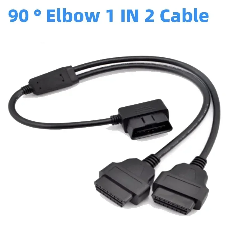 L Shape 90 Degree OBDII 16PIN 1Male to 2Female 50CM Y Splitter Extension Cable Elbow For ELM327 2J1962 OBD Auto Diagnostic Cable