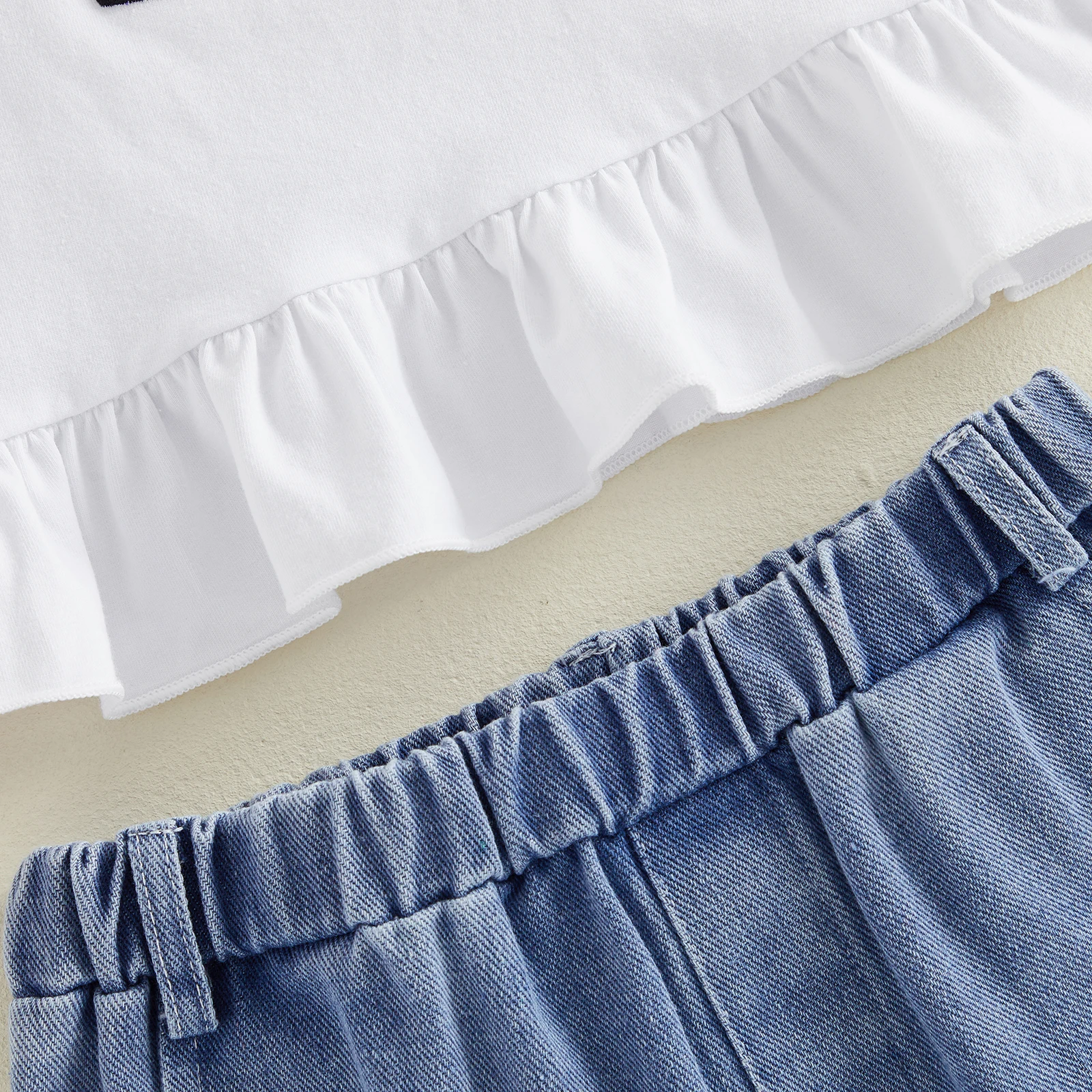 1-5Y Toddler Baby Girl 4th of July Outfit Star Ice Cream Embroidered Ruffled Trim Short Sleeve Tops and Shorts 2 Pcs Set