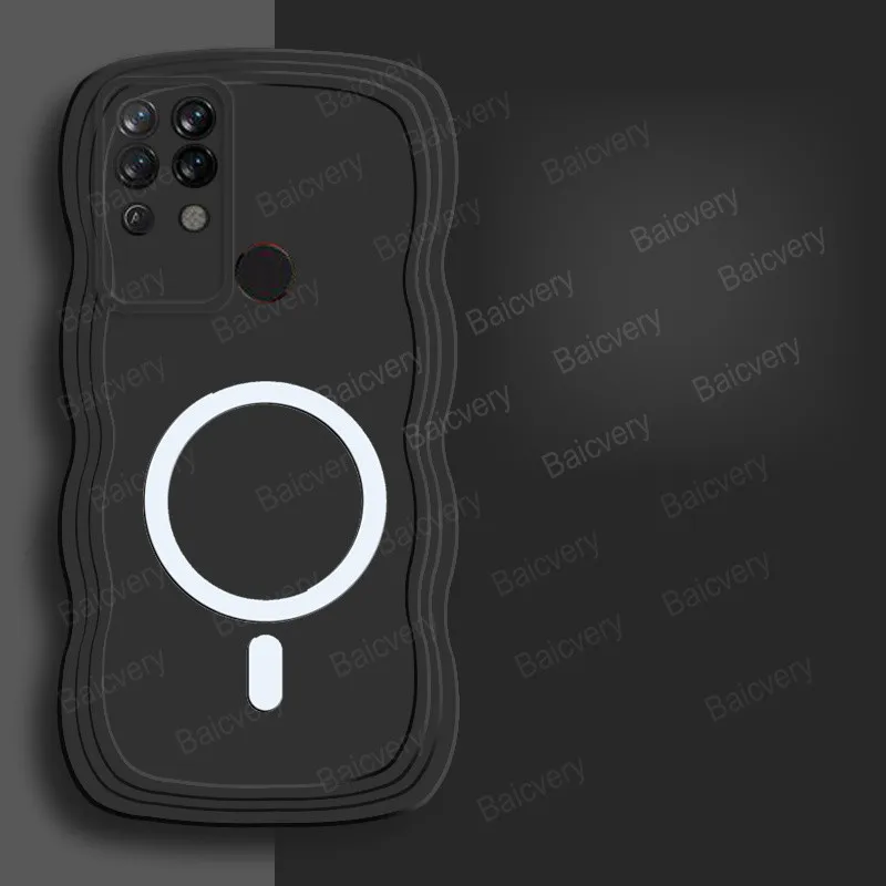 Case For Tecno POVA LC7 LD7 LD7J Wave Border TPU Silicone Colorful Shell Back Protective With Ring Iron Sheet Magnetic Sticker