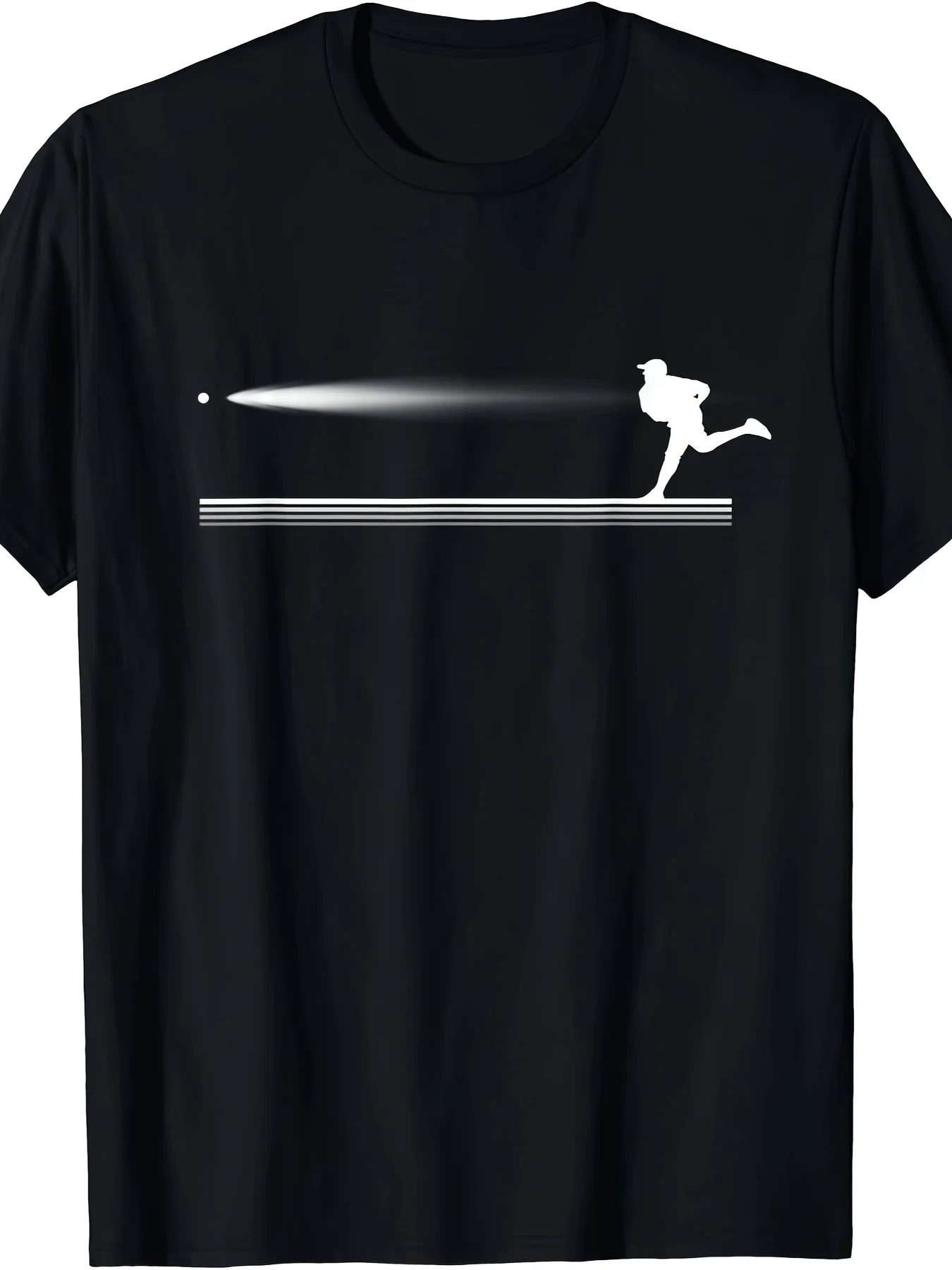 

Men's Casual Baseball Graphic T-Shirt - Short Sleeve, Round Neck, Black with White Geometric Design