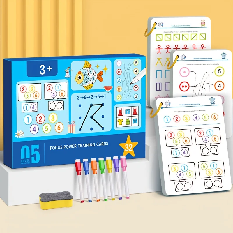 Pen Control Tracking Attention Visual Reusable Activity Card Exercise Challenges for Number Shape Recognition Letter Recognition