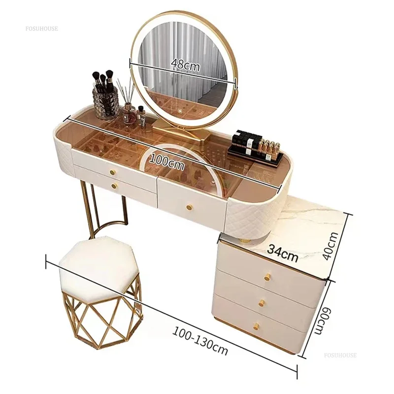 Italian Glass Dressers for Bedroom Small Apartment All-in-one Makeup Dressing Table Simple Creative Design Dresser for Bathroom