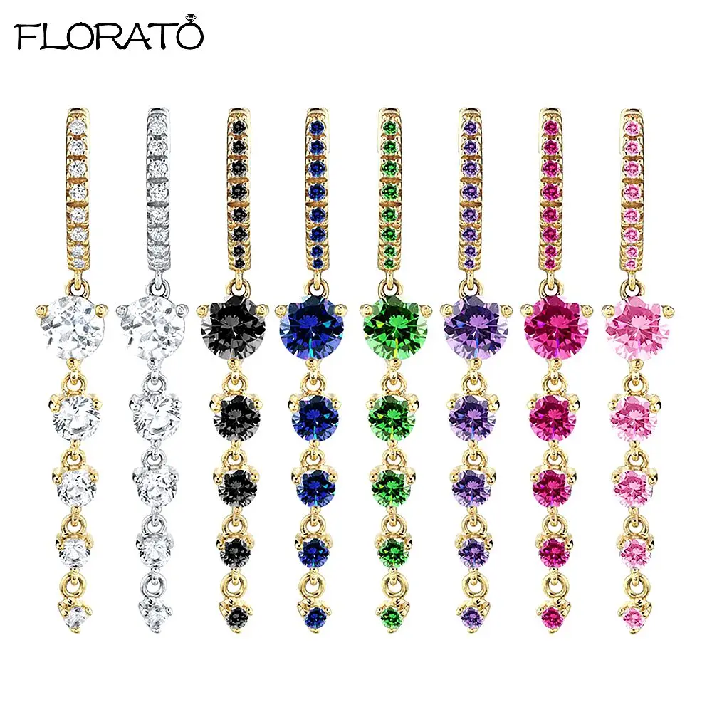 

925 Sterling Silver Needle Colorful Zircon Dangle Small Hoop Earrings for Women Fashion Party Gold Color Jewelry Wholesale Gift