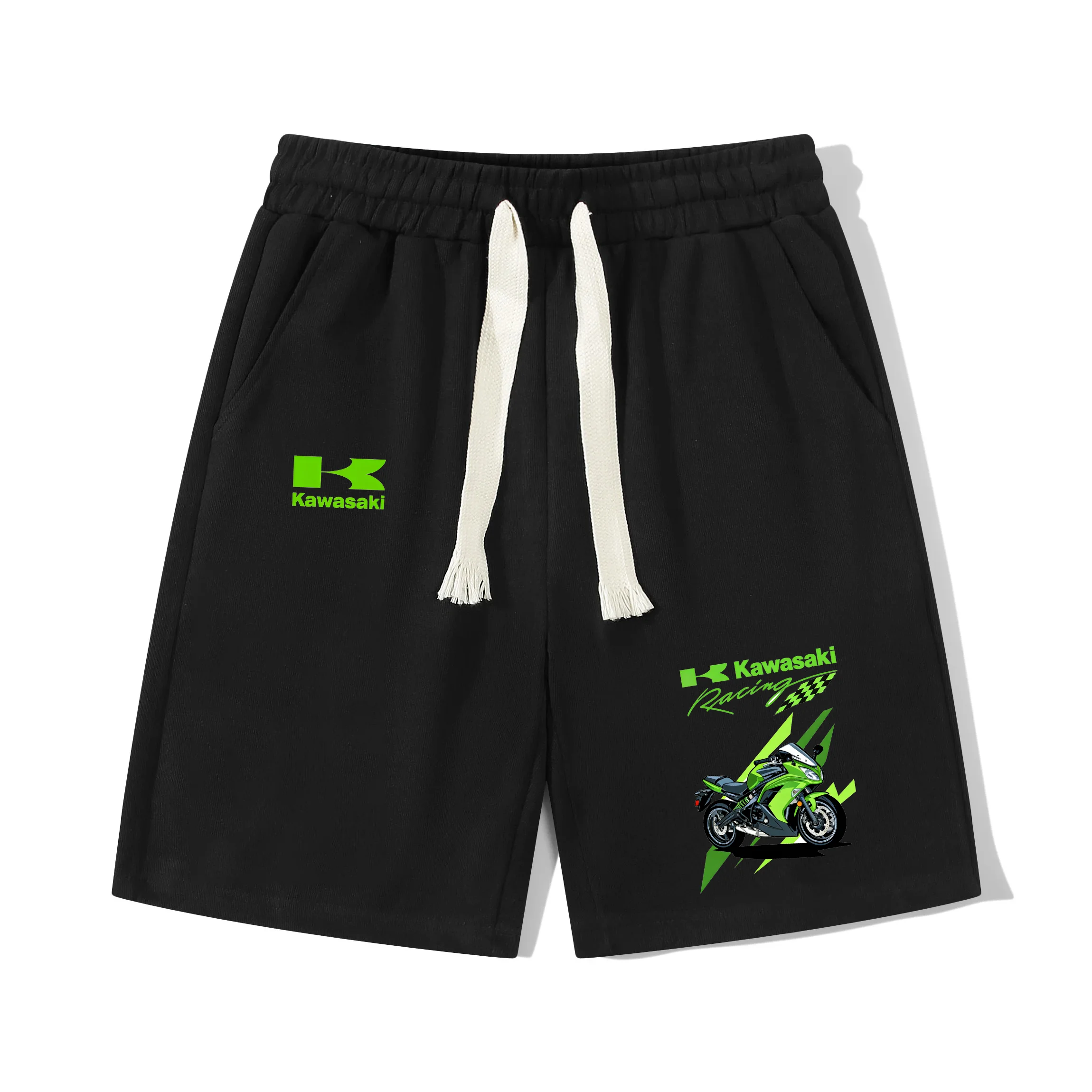 

Шорты с узором в стиле мотоциклетной экипировки Kawasaki, мужские повседневные спортивные шорты на шнурке, летняя уличная одежда для райдеров, для повседневной носки, изготовленные из высококачественных материалов.