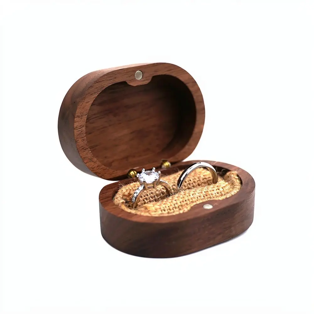 Vintage Wooden Jewelry Box Small Ring Earring Organizer Case Portable Compact Keepsake Storage Container Gift Display