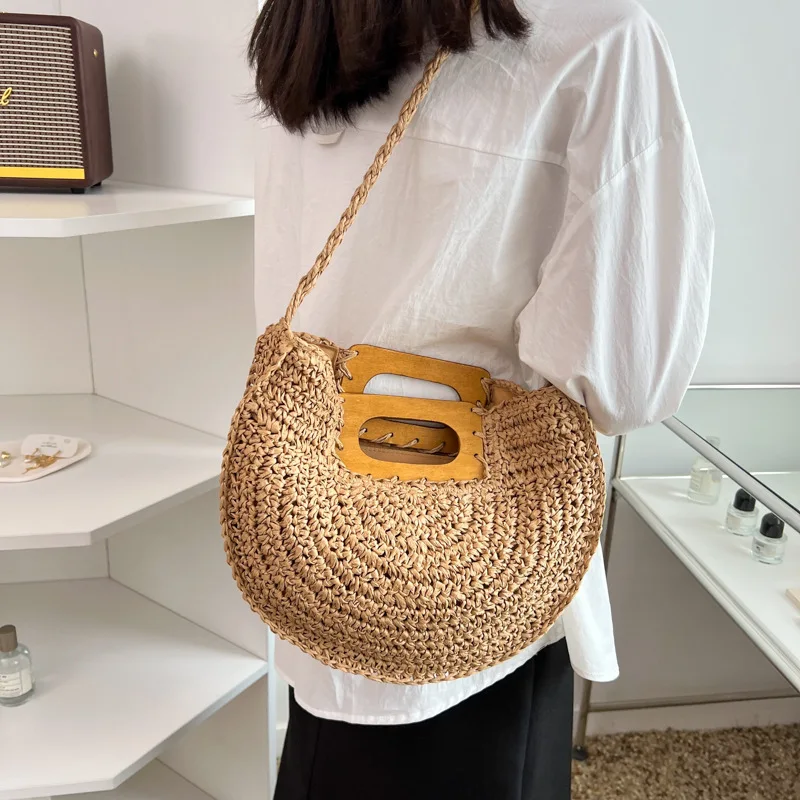 Handmade Bohemian Straw Large Capacity Handbags for Women Travel Shopper Totes Woven Straw Beach Bag Summer Female Crossbody Bag