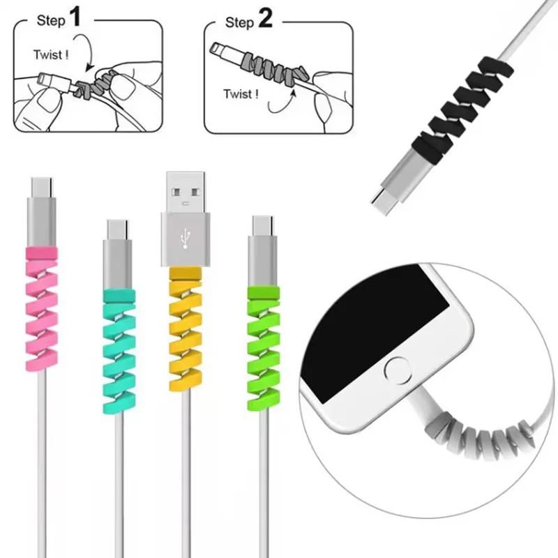 10PCS Cover Silicone Cable Protector Bobbin Winder for IPhone 13 Samsung S21 Xiaomi Poco Cable Charger Cable Cord Organizer Clip