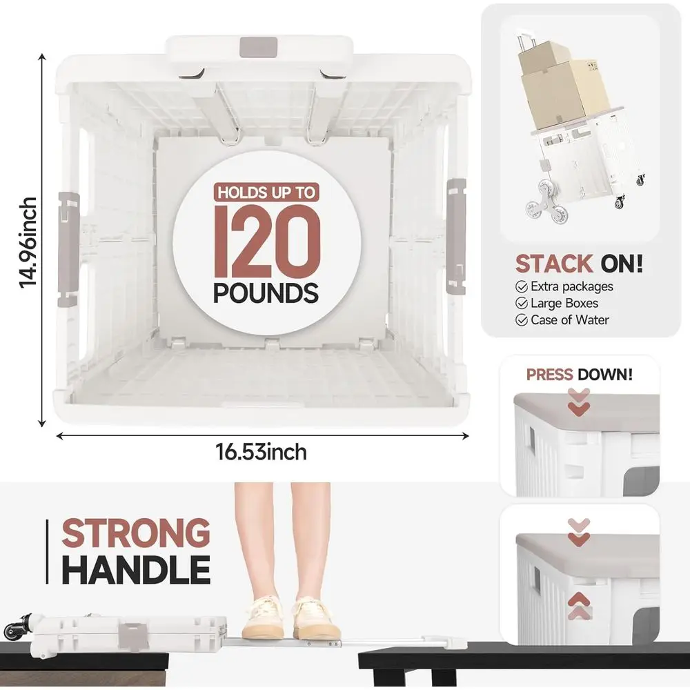 Stair-Climbing Rolling Crate for Shopping, Laundry, and Teaching - White