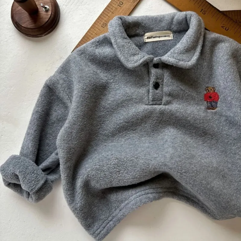 Kinder Jungen Fleece Poloshirts RAISE Herbst Winter Säuglinge Babys Jungen Unterhemd Locker Plus Samt Warm Kinder Jungen Pullover – Detail 4