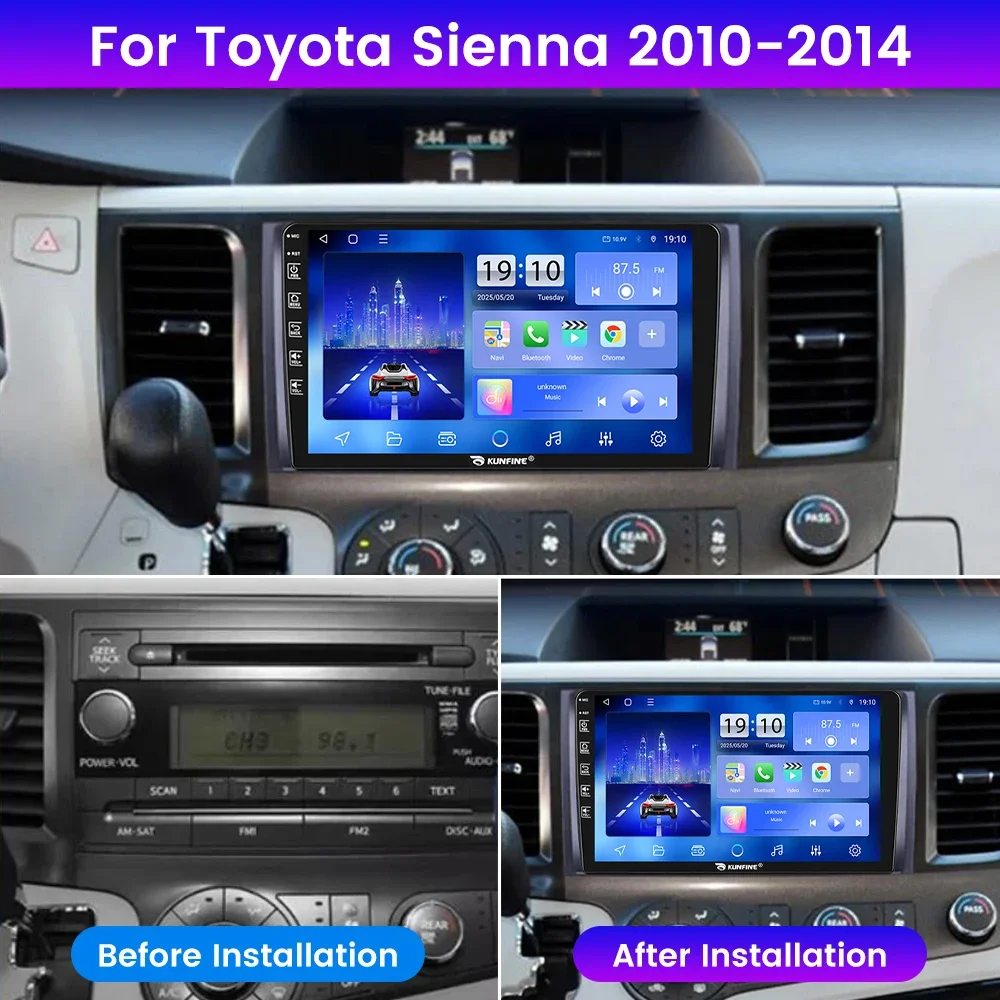 2Din راديو السيارة الاندورويد لتويوتا سيينا 2010-2014 نظام تحديد المواقع والملاحة الوسائط المتعددة مشغل فيديو Carplay أندرويد السيارات ستيريو السيارة BT FM
