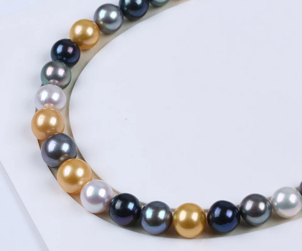 

Luxury 17"11-13mm Genuine Black White Gray Round Pearl Necklace Women Jewelry Wedding Party Gift 925 Sterling Silver 666