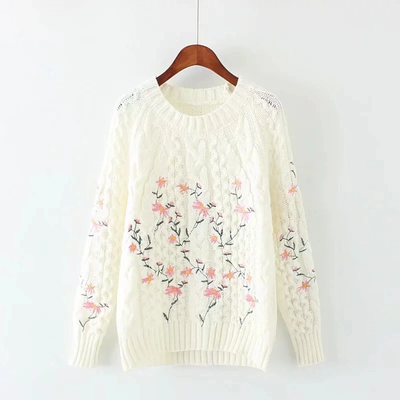 2022 Autumn New Japanese Style Sweet Flower Embroidery Pullovers and Sweaters Warm Knitwear Student Long Sleeve Pullover Sweater