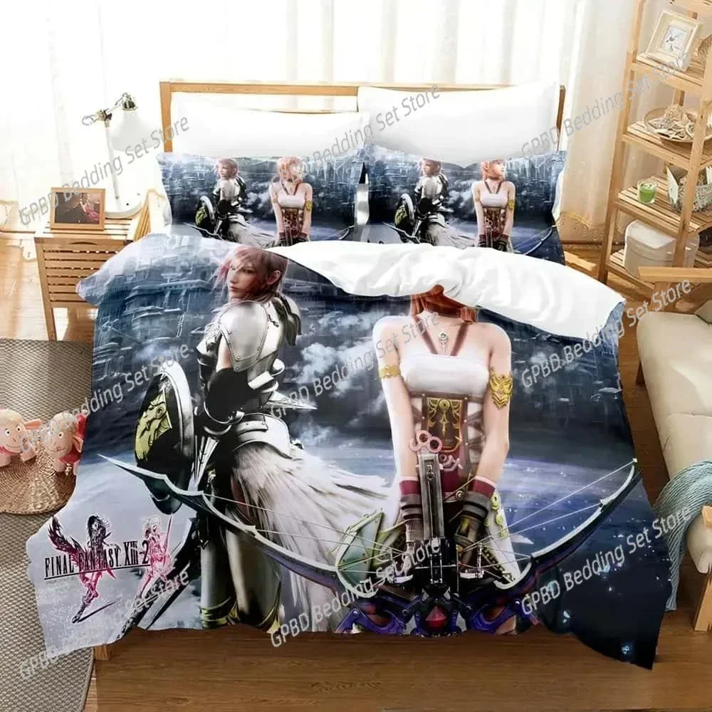 Anime Game FINAL FANTASY XIII-2 Comfortable Duvet Quilt Cover Pillowcase Bedding Set Children Bedroom Decoration Home Textile