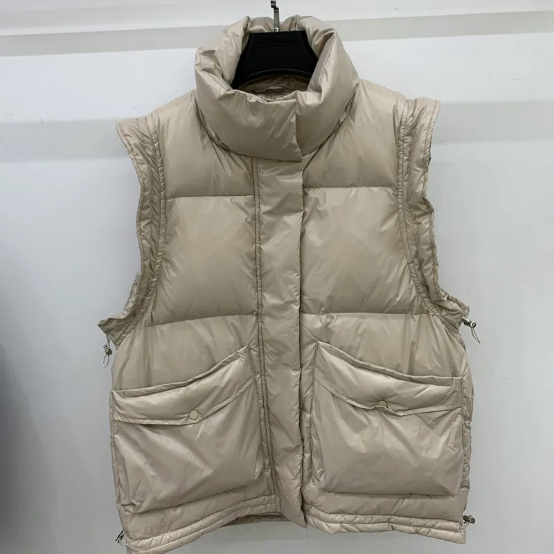 Chaqueta de plumón de pato para mujer, Chaleco Corto sin mangas con cordón, cálido, ligero y fino, para otoño e invierno, novedad