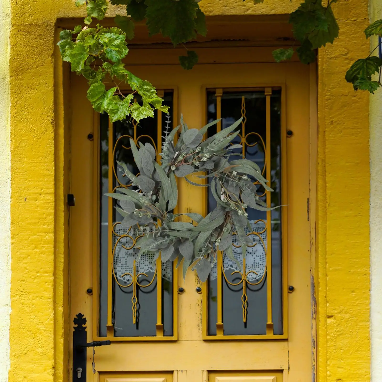

Artificial Eucalyptus Leaf Wreath Window Outside Home Patio Summer Wall Outdoor Porch Office Hanging Ornament Decor Green