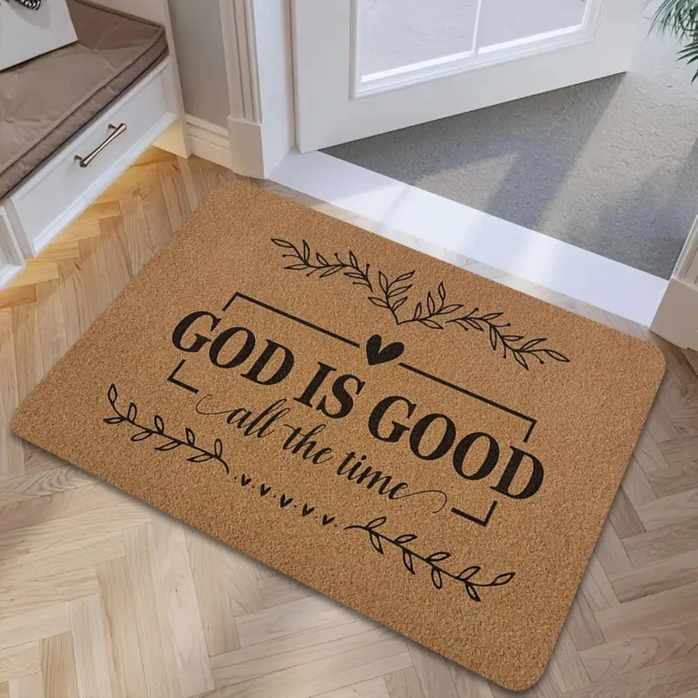 God Is Good All The Time Flannel Doormat Religious Text Floor Mat Non-slip Carpet for Entryway Front Door Home Decor