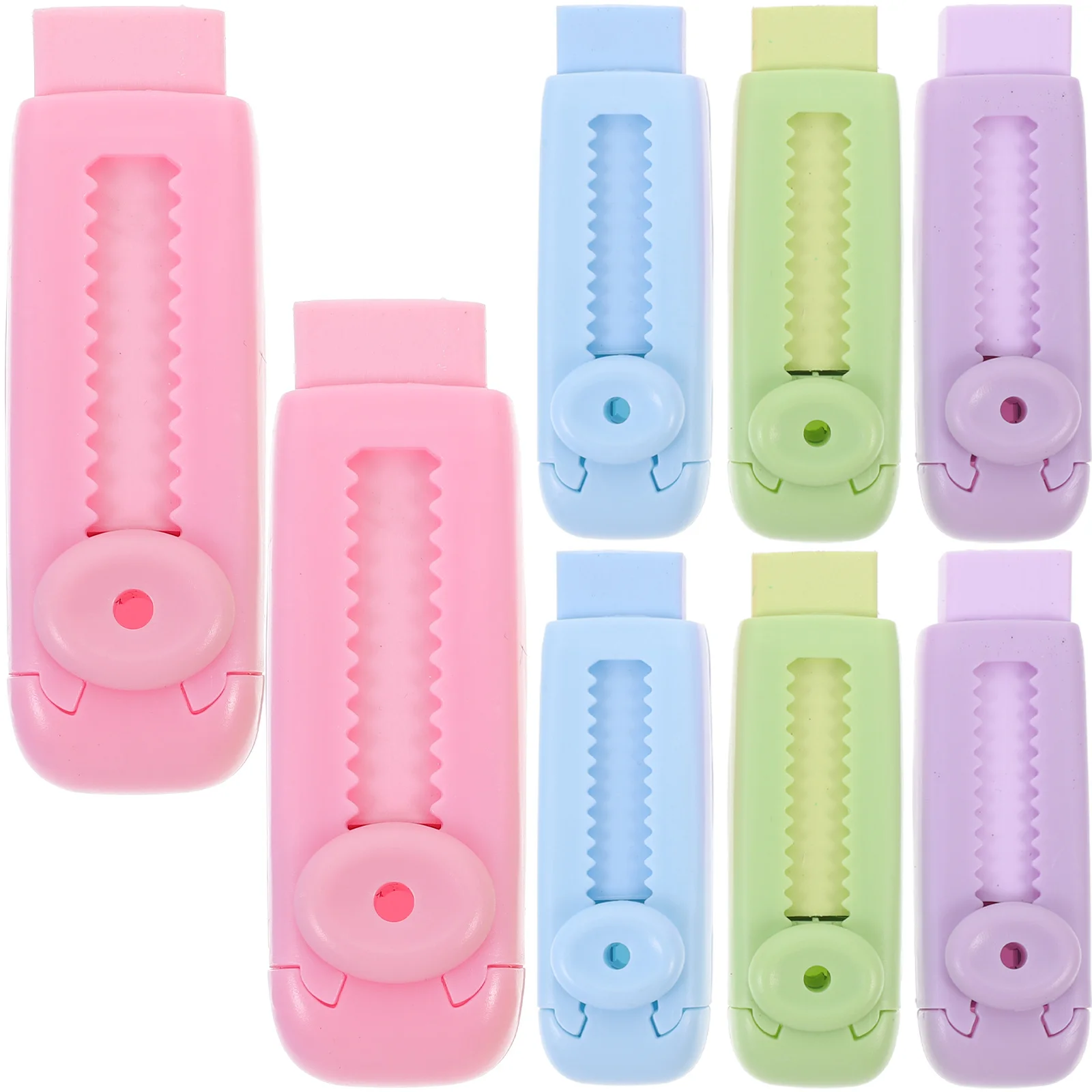 8Pcs Retractable Erasers Sliding Design Traceless Small Erasers for Students School Exam Test Use Students Stationery