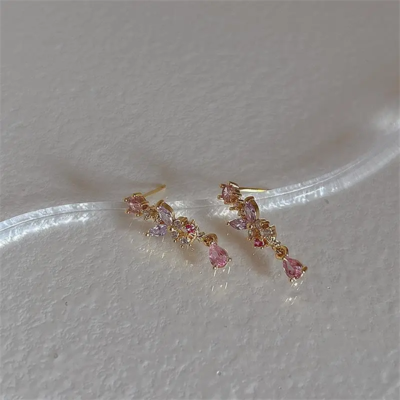 Korea Style Fashion Cute Butterfly Flower Tassel Zircon Eardrop Earring For Women Girls Party Earring Jewelry Gift