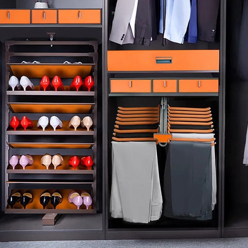 

Pants rack wardrobe built-in household slide rail pull-out top-mounted side-mounted damping pants draw multi-function