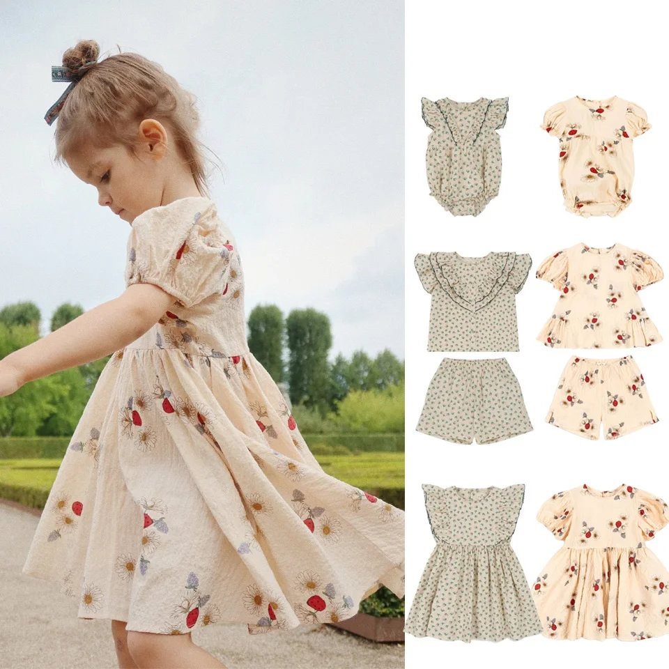 

Girls Dress 2024 Summer Floral Printing Dress Baby Kid Cotton Romper Newborn Cute Toddler Jumpsuit Children Fly Sleeve Dress Clo