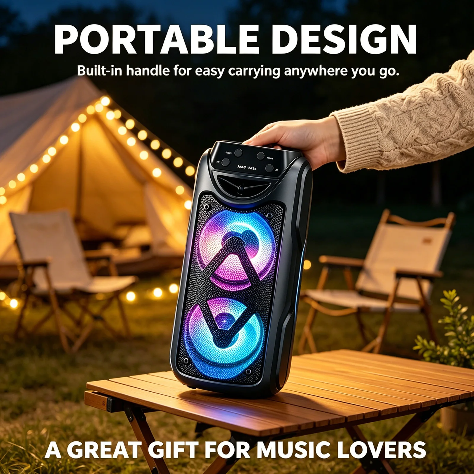 Portable Bluetooth Wireless Speaker with Dual Subwoofers