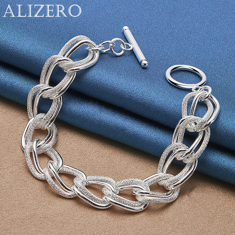 

ALIZERO 925 Sterling Silver Bracelets Frosted Geometric Circles Bracelet For Women Men Fashion Wedding Party Gifts Jewelry