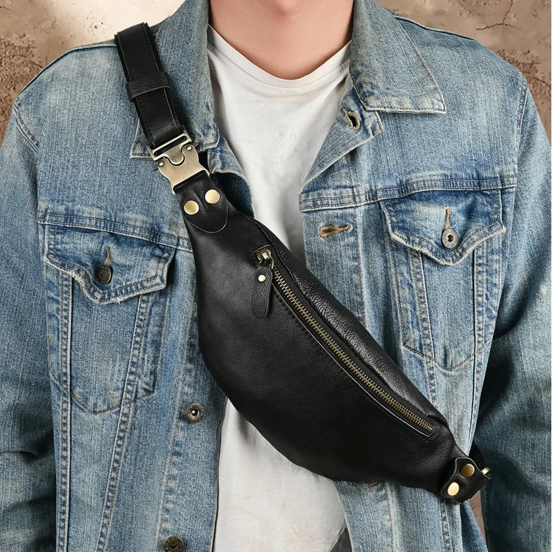 

Soft Leather Men's Bag Vintage Convenient Top Layer Cowhide Waist Bag Plant Tanned Leather Lightweight Slim Fit