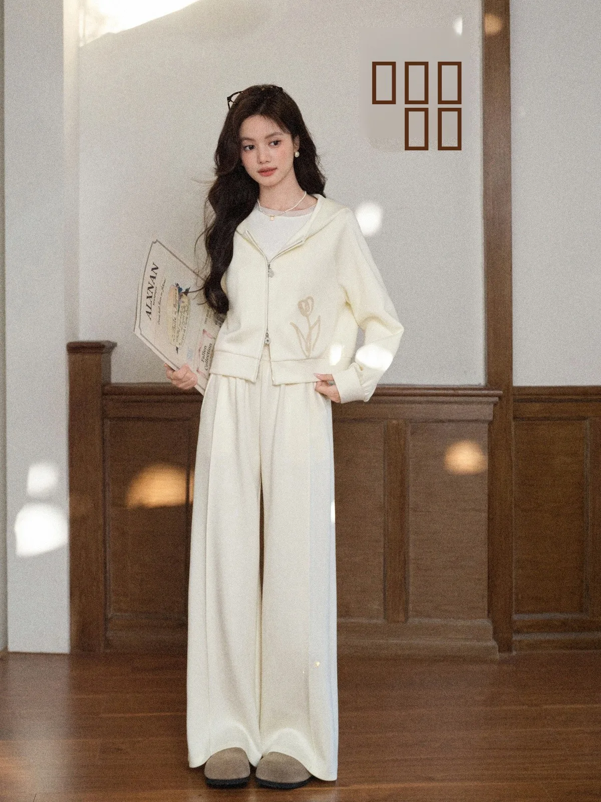 

Свободные прямые повседневные брюки и толстовка с капюшоном, комплект Faion, новинка осени South Deer, женская длинная одежда све