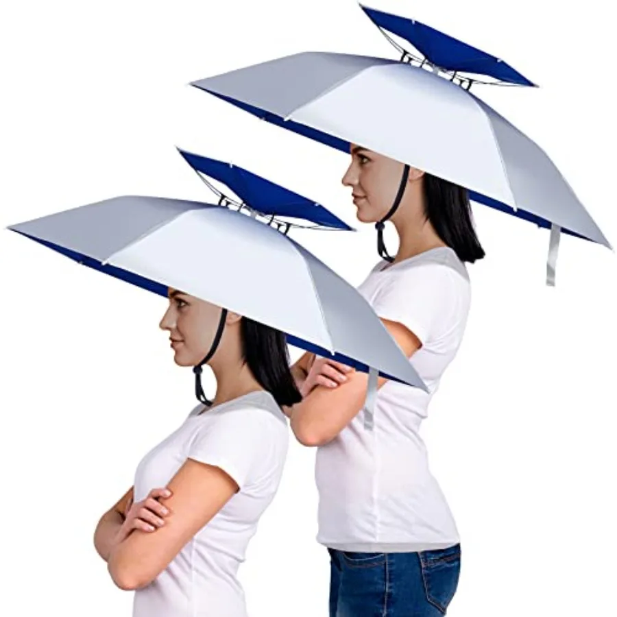 

Amylove 2 Pcs 37 Inch Large Fishing Umbrella Hat for Adults Double Layer Foldable Compact Hands Free UV Rain Protection, Fishin