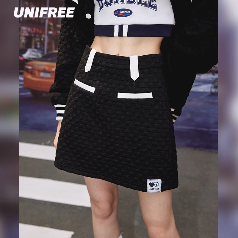 

UNIFREE Retro Sport y2k Skirt High Waist New 2023 Women Summer Skirt Comfortable Waffle Streetwear Preppy Style Mini Skirt