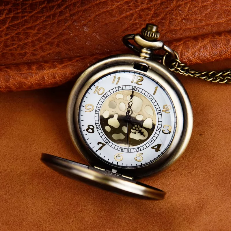 Retro gold face gold flip watch large classical hollow-out Roman scale pocket watch quartz watch
