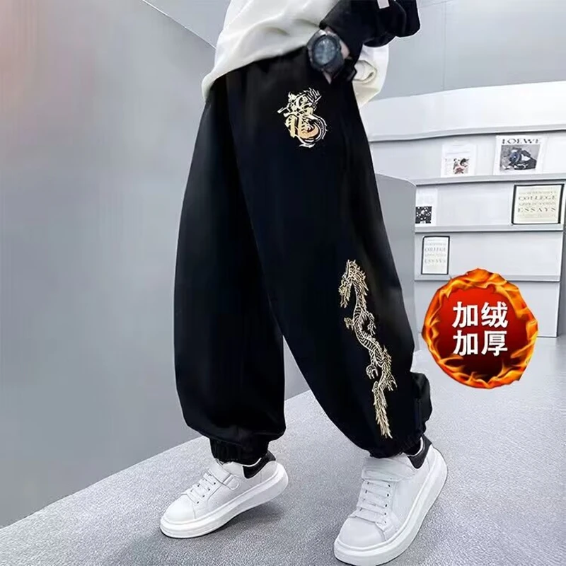 Children's Winter Fleece Pants Trendy Dragon Year Clothing 2024 New Style Boys Outfit Children's boy's clothing cargo pants